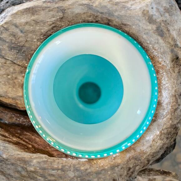 Antique Uranium Harrach Bohemian Hand Enameled Vase-Teal-Aqua-Turquoise-Glass - Picture 7 of 10